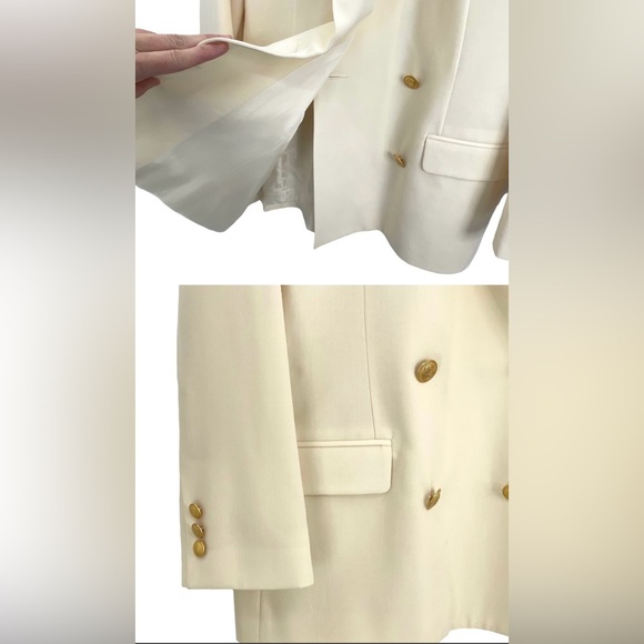 Vintage Blazer Boxy Oversized 100% Wool Double Breasted Ivory Made in USA | 10 - Picture 5 of 7